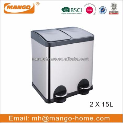 China Foot Pedal Stainless Steel 2 Compartment Sustainable Trash Can for sale