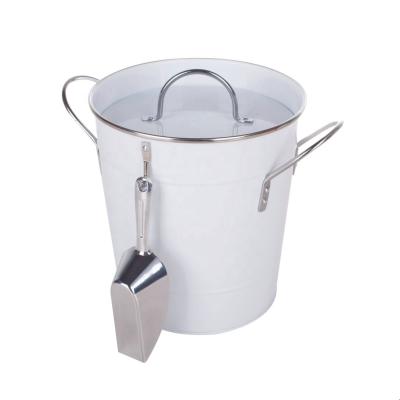 China Durable Classic Galvanized White Powder Coating Metal Double Wall Ice Bucket With Lid And Scoop for sale