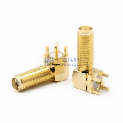 China Flange / Bulkhead / Through Hole / SMT / Offset Type Moun SMA Female Right Angle Connector Panel PCB Mount / Plate Edge Through Hole Bulkhead For RF Coax To Type 90 degree angles gold plated for sale