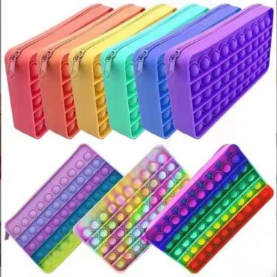 China 2021 New Silicone Pencil Case Rectangular Bubble Creative Educational Funny Press Single Sided Decompression Pencil Case Study Stationery Storage for sale