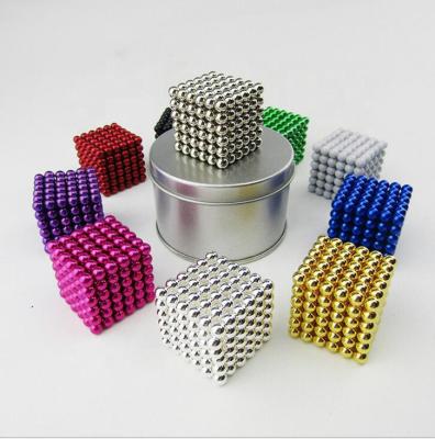 China Metal 2021 New Magnetic Toy Tin Box Packaging 5mm 216 Pcs Rainbow Suit Multicolor Neodymium Magnetic Balls Stir Educational Toy for sale