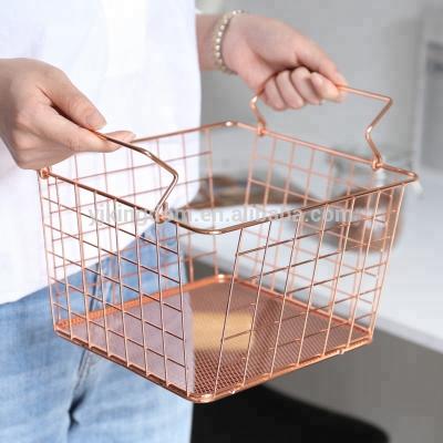 China 550-60C Fashion Sustainable Customize Small Rose Gold Metal Storage Basket for sale