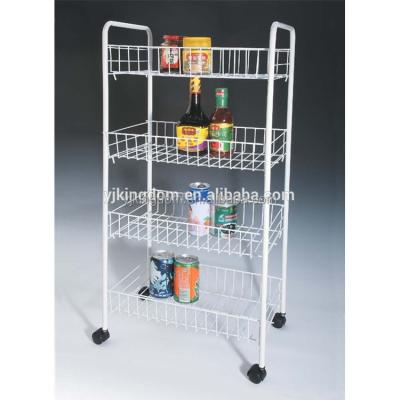 China Storage 330-55 Household 4 Tier Metal Wire Storage Utility Cart With Wheels for sale