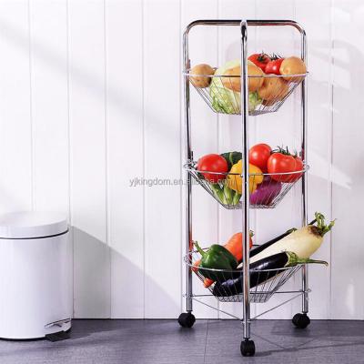 China OEM 547-66 Multifunctional Kitchen Sustainable 3 Tier Metal Fruit Vegetable Storage Basket Rack With Wheels for sale