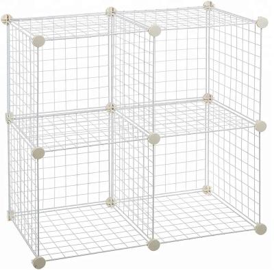 China Sustainable OEM 550-81 2019 Newest 4pcs Grid Wire Metal Storage Stackable White Cubes for sale