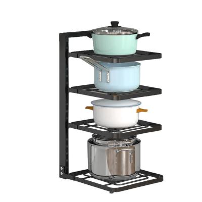 China Wholesale Viable Stainless Steel Pan Organizer Shelf Rack Adjustable Pan And Pot Lid Organizer For Kitchen Countertop And Cabinet for sale