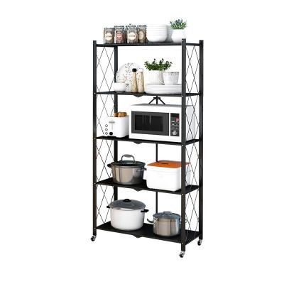 China 2022 Sustainable Metal Storage Rack Kitchen Storage Folding Shelf Rack With Wheels for sale