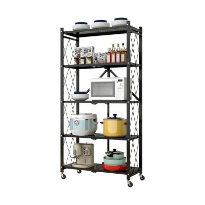 China Sustainable 5 Tier Metal No Assembly Storage Shelves Folding Shelves Folding Rack For Garage Bedroom Kitchen With Wheels for sale