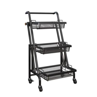 China Sustainable Large Price 3 Tier Basket Metal Iron Household Storage Collapsible Rolling Cart for sale