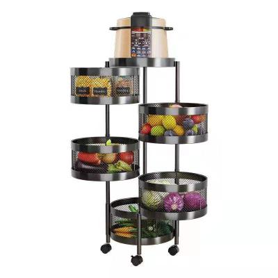 China Multi Layer Metal Vegetable Cylindrical Basket Storage Revolving Spice Rack Family Rack Kitchen Organizer Rotating Bracket for sale