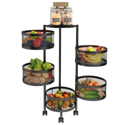 China 5 Layers Wire Basket Kitchen Vegetable Storage Stand Movable Movable Rotating Rack for sale