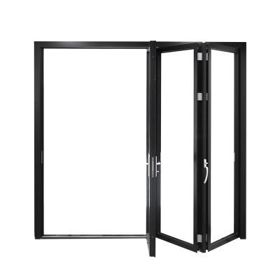 China Factory Supply Direct Bi Fold Door Balcony External Black Folding Simple Design Huge Aluminum Internal Screen Front Frosted Glass Doors for sale