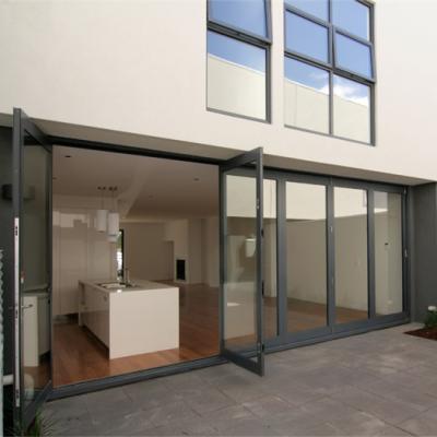 China New Product Aluminum Folding Screen Doors Folding Low Frame Patio Folding Screen Glass Door Cheap Lower Thin Aluminum Frame Bifold Garage for sale