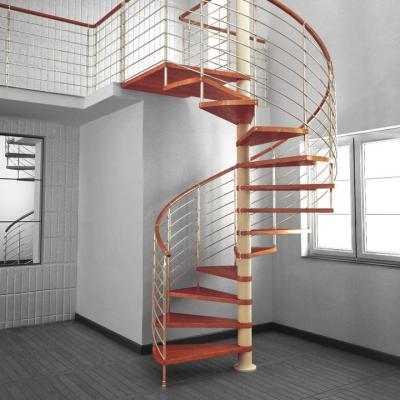 China Contemporary Spiral Arc Stairs Design Interior Stairs Fencing Glass Steel Wood Step Spiral Staircase for sale