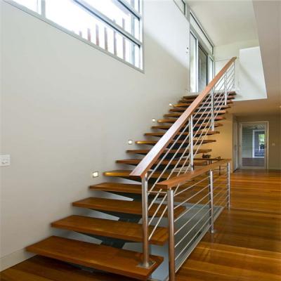 China Contemporary Modern Straight Wooden Staircase Design Luxury Indoor Floating Metal Staircase Metal Staircases for sale