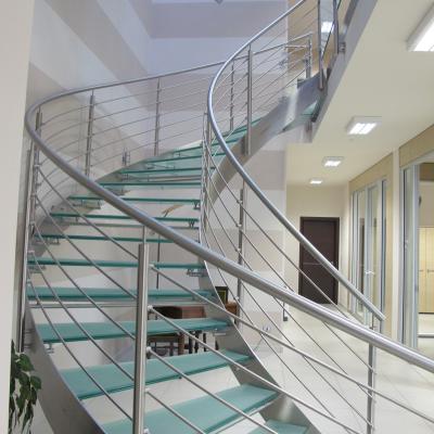 China Contemporary Wood Glass Staircase Glass Fencing Stairs Modern Curved Steel Luxurious Tempered Glass Curved Staircase for sale