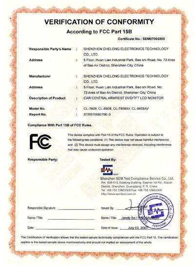 FCC - Shenzhen Chelong Electronics Technology Co., Ltd.