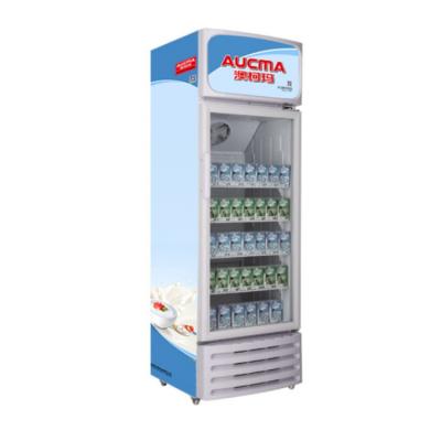 China Factory High Quality Single-temperature Showcase Wholesale Vertical Cabinet Beverage Cooler AUCMA SC-385 Bottle Cooler With Light Box for sale