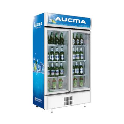 China Single-temperature Professional Manufacturer AUCMA SC-809 Two Doors Upright Display Cabinet Upright Beverage Freezer with Light Box for sale