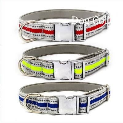 China Nibao Padded Reflective Premium Nylon Dog Collar With Metal Buckle Adjustable Collar for sale