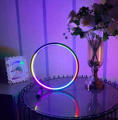 China New-designed multi-color Modern Bedroom Nightstand Lights Circle LED Table Lamp RGB Ring Table Lamp for sale