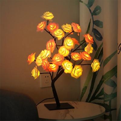 China Romantic Modern Decorative Indoor Lighting Rose Flower Lamp Led Rose Table Light Tree Light For Party Wedding Home Decor for sale