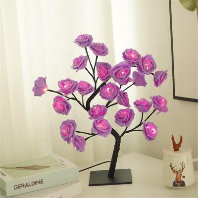 China Modern Decorative Indoor Artificial Valentine Tree Table Lamp Lighting Night Lights Rose Flower Led Rose Tree Light For Party Wedding Home Decor for sale