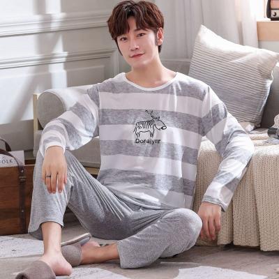 China Regular Men's Long Sleeve Pajamas Set For Male Plus Size Sleepwear Nightgown Man Pajamas Suit Autumn Stripe Casual Pajamas for sale