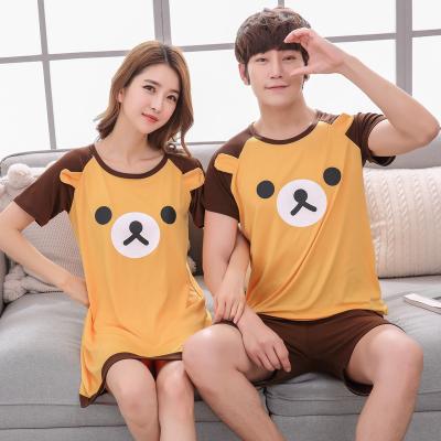 China Summer Shorts Sleeve Set Couples Nightgowns Cubs Bears Cartoon Breathable Cute Korean Women Pajamas Plus Size Men And Women Sleewpear for sale