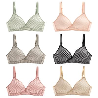 China Viable wire bra women ab free cup push up sexy French cute soft plaid underwear Corss thin design bras free cup for sale