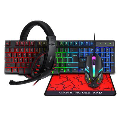 China 4 In 1 Colorful Backlit Human Ergonomics USB Wired Combo PC Gaming Mouse Pad Keyboard Mouse Earphone for sale