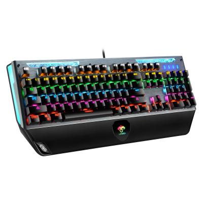 China Plug And Play Metal Panel Plug And Play RGB Lighting Big Hand Tray Mechanical Blue Gaming Keyboard Real Mechanical Axis for sale