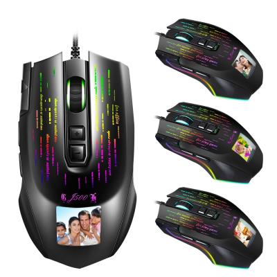 China Display Screen Mouse Gaming Mouse HXSJ J500 Customize Screen Display RGB 6400 DPI Wired Gaming Mouse For Computer for sale