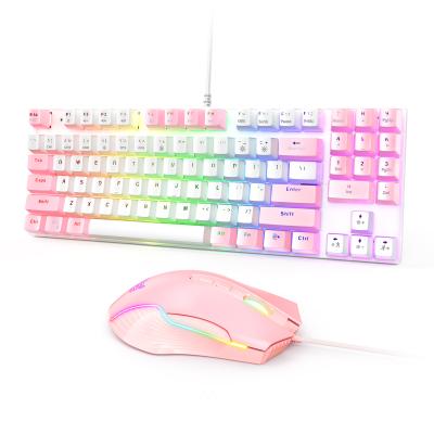 China Waterproof Colorful Light Weight RGB Switch Gaming Keyboard And Mouse Combo Mechanical Blue Pink Cable Combo Set for sale