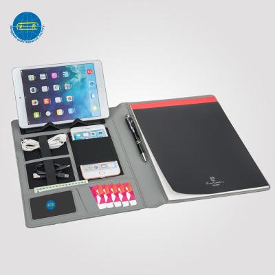 China High quality a4 business folder leather folder with power bank and diary for sale