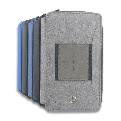 China 2019 Professional Wireless Power Bank Business 4000mAh Charging CPU File File Holder Leather Zippered Folder for sale