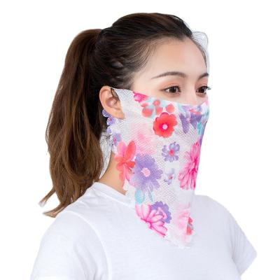 China Women Outdoor Sunscreen Half Face Neck Cover Protector Ice Silk Triangle Scarf Bandana Scarf With Earloop for sale