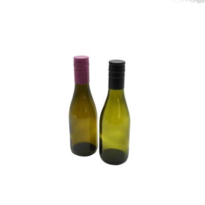 China Wine factory supplier hot sale premium antique green glass 187ml mini wine bottle with customized ropp cover glass jar for sale