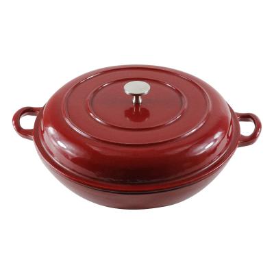 China Real Factory Kitchen Food Cookware Cheap Round Cast Iron Enamel Shallow Seafood Casserole With Lid for sale