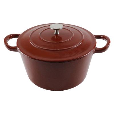 China Sustainable Real Plant Red Deep Red Enamel Coated Cast Iron Food Casserole Pot With Big Round Handle for sale