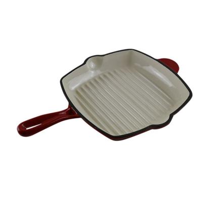 China Real Sustainable Factory Cast Iron Grill Pan Cast Iron Skillet With Oil Mouth for sale