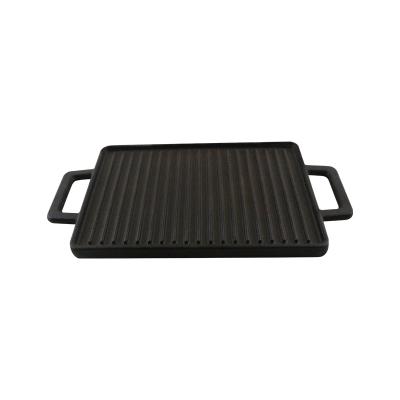 China Mini Pre-Seasoned Durable Rectangle Cast Iron Sizzling Pan Grill Pan Griddle Pan With Wooden Tray for sale