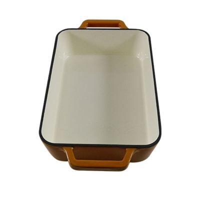 China Sustainable custom bakeware enameled two ear rectangle cast iron bread pan for electric or gas stove tops for sale