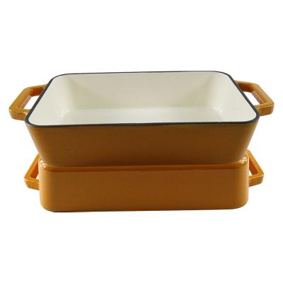 China Sustainable Wholesale Bakeware Enamel Rectangular Cast Iron Pan Large Bread Pan Bread Pan Rotisserie Lasagna Baking Pan for sale