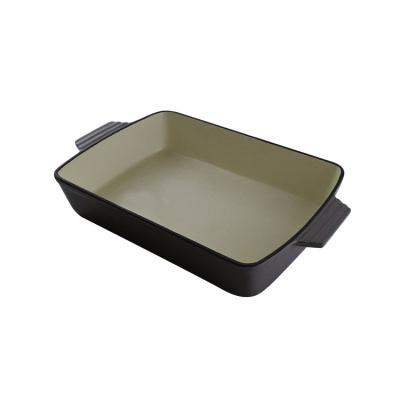 China Various Sustainable Rectangular Red Enamel Cast Iron Factory Bakeware Cooking Pan for sale