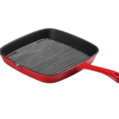 China Sustainable 24cm Square Enamel Cast Iron Grill Pan , Cast Iron Skillet Cast Iron Fry Pans for sale