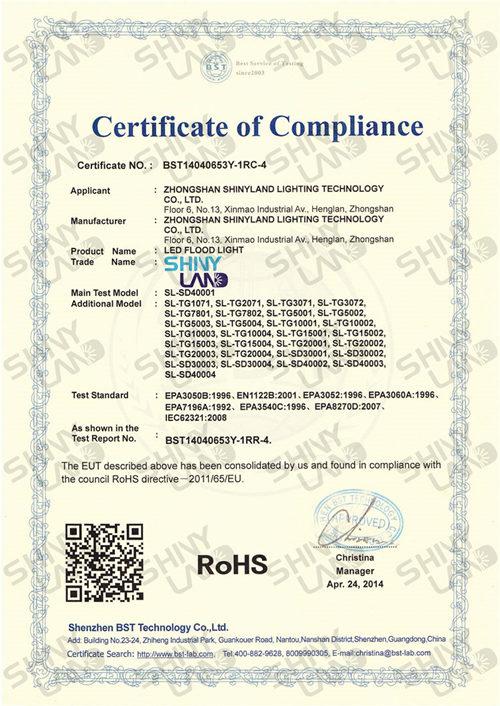 RoHS - Zhongshan Shinyland Lighting Technology Co., Ltd.