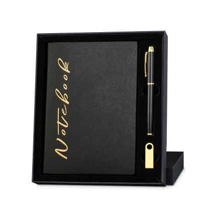 China Wholesale A5 Hardcover Leather Notebook PU Diary Notebook Leather Thermal Binding Gift Set With Black for sale