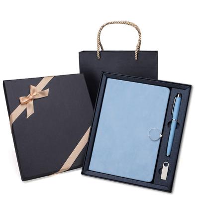 China Custom Logo Pen Business Gift Notebook Set Hardcover Book and Matching Stationery A5 Record Enrollment Wholesale USB Leather Notebook for sale