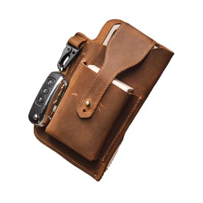 China Wholesale Genuine Leather Anti-Drop Anti-Drop Cell Phone Waist Bags Western Cowboy Style Multifunctional Phone Pockets Toss Bags With Key Chain for sale